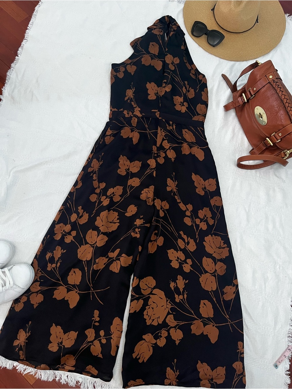 Banana Republic Black Jumpsuit with Brown Floral Print size 4